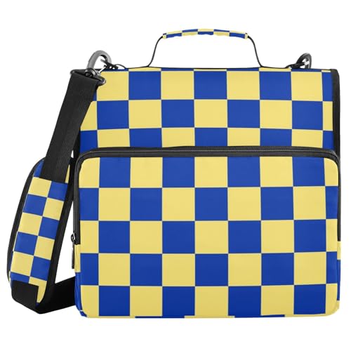 Organizer mit 3 Ringen und Schultergurt und Griff, 3,8 cm, Gelb und Blau kariert, Dokumentenmappe für Schule/Büro Organizer mit 3 Ringen und Schultergurt und Griff, 3,8 cm, Gelb und Blau kariert, Dokumentenmappe für Schule/Büro von WDdZzyy