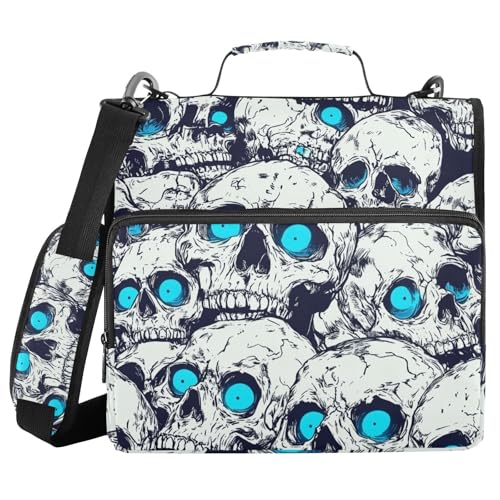 Portfolio mit Horror-Totenkopf-Motiv, blau, neonfarbene Augen, 3 Ringe, 3,8 cm, stabiles Reißverschluss-Mappe mit Riemen, mehrere Taschen, Reißverschluss, Portfolio für Mittelschüler Portfolio mit Horror-Totenkopf-Motiv, blau, neonfarbene Augen, 3 Ringe, 3,8 cm, stabiles Reißverschluss-Mappe mit Riemen, mehrere Taschen, Reißverschluss, Portfolio für Mittelschüler von WDdZzyy