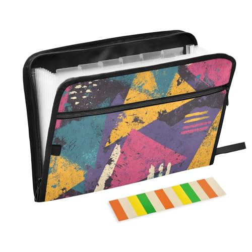 Retro-Dokumentenmappe, bunt, dreieckig, abstrakt, Bürobedarf, 13 Taschen, A4, Briefgröße mit Reißverschluss, zum Erweitern von Aktenhüllen von WDdZzyy