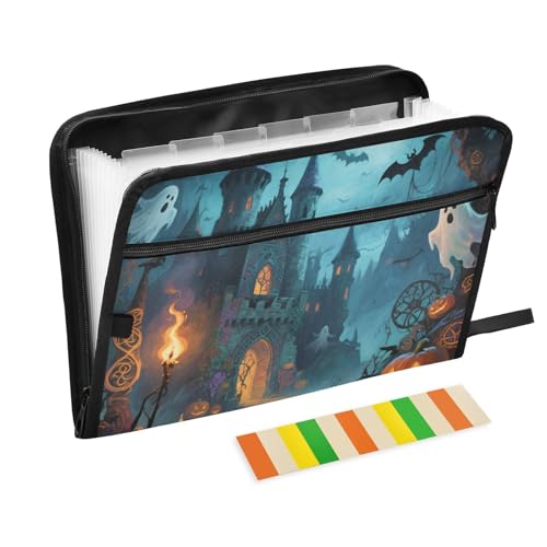 Retro-Halloween-Ordner mit Taschen, 13 Taschen, A4, Briefgröße mit Reißverschluss, für Erweiterungsmappe, Schwarz von WDdZzyy