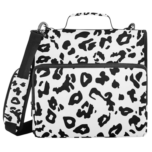 Ringbuch-Organizer mit 3 Ringen, Leopardenmuster, 3,8 cm, mit Riemen, mehrere Taschen, Reißverschluss, Portfolio für die Mittelschule, Schwarz / Weiß Ringbuch-Organizer mit 3 Ringen, Leopardenmuster, 3,8 cm, mit Riemen, mehrere Taschen, Reißverschluss, Portfolio für die Mittelschule, Schwarz / Weiß von WDdZzyy