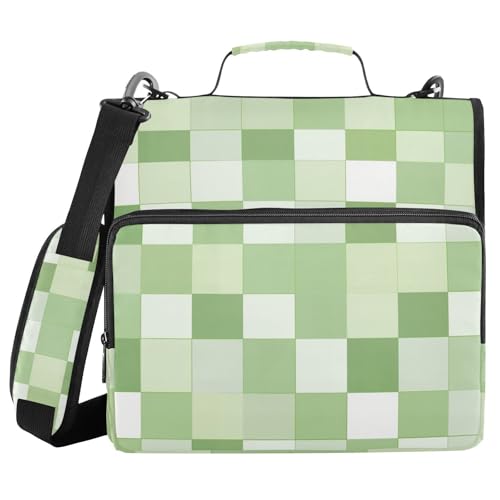 Ringbuch mit 3 Ringen, 3,8 cm, mit extra Taschen, Schultergurt und Griff, 3,8 cm, Hellgrün und Weiß kariert, Portfolio mit Reißverschluss für Schule und Büro Ringbuch mit 3 Ringen, 3,8 cm, mit extra Taschen, Schultergurt und Griff, 3,8 cm, Hellgrün und Weiß kariert, Portfolio mit Reißverschluss für Schule und Büro von WDdZzyy