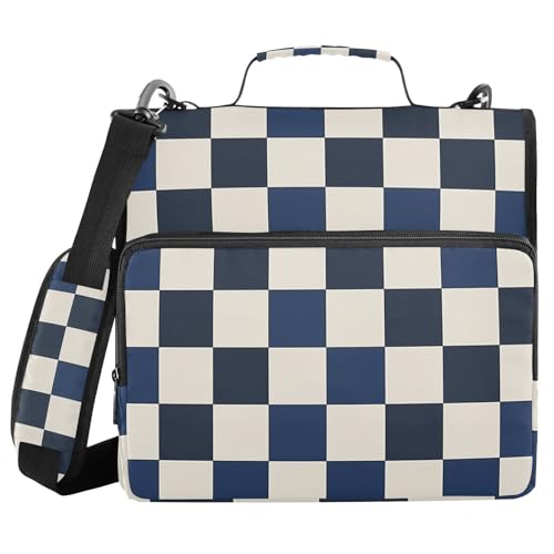 Ringbuch mit 3 Ringen, Blau und Weiß, kariert, mit extra Taschen und Riemen, Tragbares Portfolio für Schule/Büro Ringbuch mit 3 Ringen, Blau und Weiß, kariert, mit extra Taschen und Riemen, Tragbares Portfolio für Schule/Büro von WDdZzyy