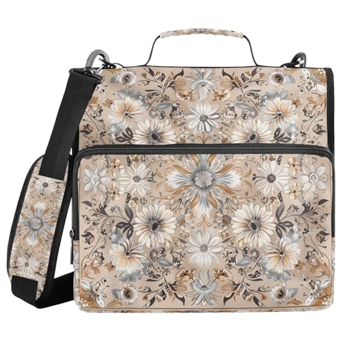 Ringbuch mit 3 Ringen, Boho-Stil, Blumenmuster, Braun, Retro, 3,8 cm, stabiler Reißverschluss, mit Schultergurt und Griff, einfach zu tragen, Schulbedarf, Organizer für Schule/Büro Ringbuch mit 3 Ringen, Boho-Stil, Blumenmuster, Braun, Retro, 3,8 cm, stabiler Reißverschluss, mit Schultergurt und Griff, einfach zu tragen, Schulbedarf, Organizer für Schule/Büro von WDdZzyy