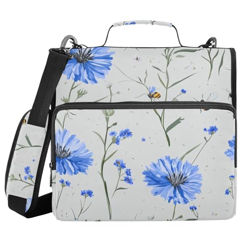 Ringbuch mit 3 Ringen, Cartoon-Motiv, Kornblumengrau, 3,8 cm, mit extra Taschen mit Schultergurt und Griff, für Schulbedarf, Organizer für Mittelschüler von WDdZzyy