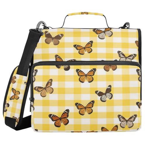 Ringbuch mit 3 Ringen, kariert, 3,8 cm, mit extra Taschen und Schultergurt, Multi-Taschen, Portfolio-Organizer für Schule/Büro, Gelb / Weiß Ringbuch mit 3 Ringen, kariert, 3,8 cm, mit extra Taschen und Schultergurt, Multi-Taschen, Portfolio-Organizer für Schule/Büro, Gelb / Weiß von WDdZzyy