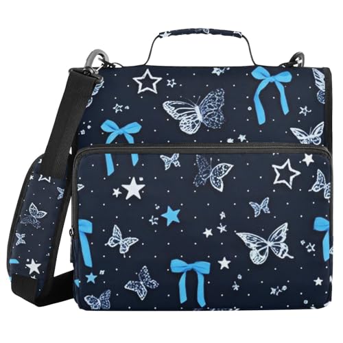 Ringbuch mit Schmetterlingsschleife und extra Taschen mit Schultergurt und Griff, inklusive Reißverschlusstasche, tragbar, für Zuhause, Reisen, sichere Aufbewahrungstasche für Schule und Büro, Blau Ringbuch mit Schmetterlingsschleife und extra Taschen mit Schultergurt und Griff, inklusive Reißverschlusstasche, tragbar, für Zuhause, Reisen, sichere Aufbewahrungstasche für Schule und Büro, Blau von WDdZzyy