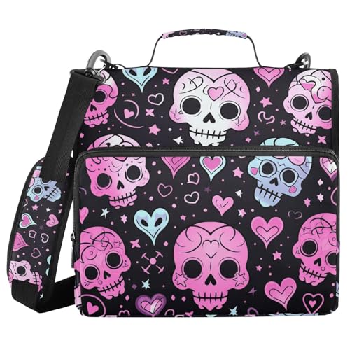 Ringbuch mit niedlichem Totenkopf-Motiv, 3 Ringe, mit extra Taschen mit Griff und abnehmbarem Schultergurt, mehrere Taschen, Reißverschluss, Portfolio für die Schule Ringbuch mit niedlichem Totenkopf-Motiv, 3 Ringe, mit extra Taschen mit Griff und abnehmbarem Schultergurt, mehrere Taschen, Reißverschluss, Portfolio für die Schule von WDdZzyy