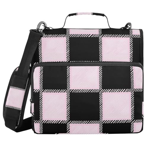 Schwarz-Pfirsichkariertes Karomuster 3,8 cm 3 Ringe Schule Reißverschluss Ordner mit Gurt Wasserdicht Dokumentenmappe Organizer für Mittelschule Schwarz-Pfirsichkariertes Karomuster 3,8 cm 3 Ringe Schule Reißverschluss Ordner mit Gurt Wasserdicht Dokumentenmappe Organizer für Mittelschule von WDdZzyy