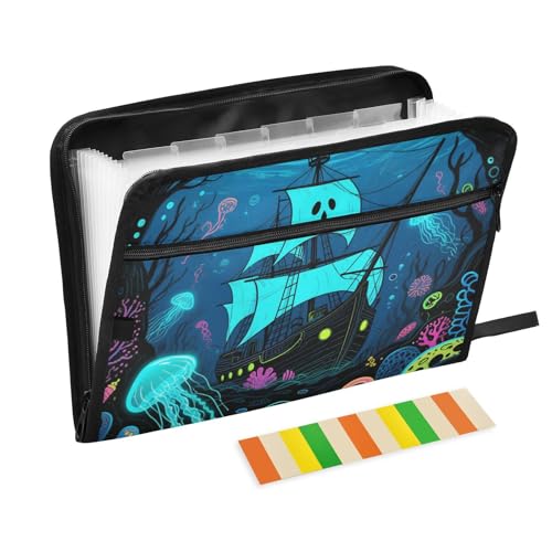 Ship Deep Sea Papier-Organizer, 13 Taschen, A4, Briefgröße mit Reißverschluss, für Papierordner von WDdZzyy