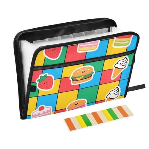 Süße, bunte karierte Dessert-Aktenordner, 13 Taschen, A4, Briefgröße mit Reißverschluss, für Ordner, Organizer mit Taschen von WDdZzyy