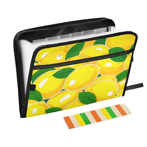 Süßer Cartoon-Obst-Zitronen-Organizer mit Tasche, 13 Taschen, A4, Briefgröße mit Reißverschluss, für Aktenordner, Jacke von WDdZzyy