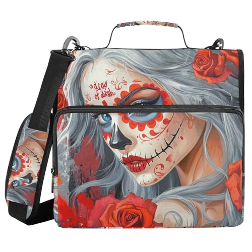 Sugar Skull Girl 3-Ringbuch mit Reißverschluss und Riemen, wasserdicht, tragbar, für Zuhause, Reisen, sichere Aufbewahrungstasche für Schule/Büro Sugar Skull Girl 3-Ringbuch mit Reißverschluss und Riemen, wasserdicht, tragbar, für Zuhause, Reisen, sichere Aufbewahrungstasche für Schule/Büro von WDdZzyy