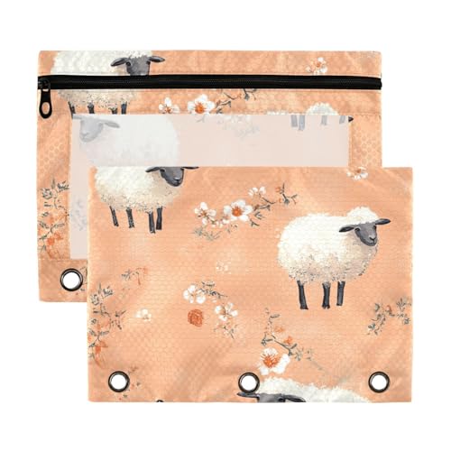 Sweet Sheep Pfirsich-Ordner mit transparentem Fenster, Ringen, Federmäppchen, großes Fassungsvermögen, 2 Stück, für Bürobedarf von WDdZzyy