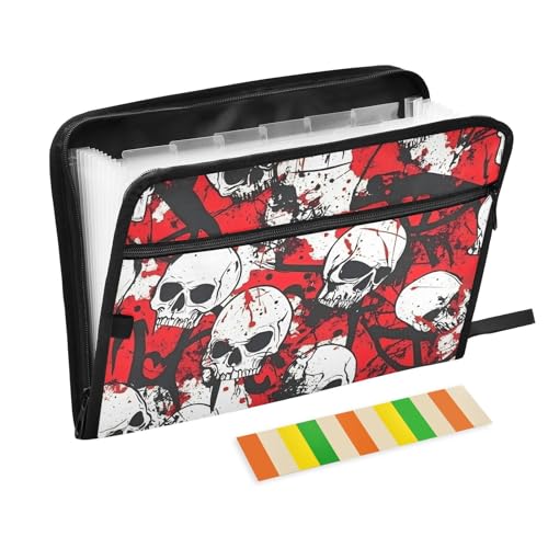Terrible Aktenordner, Totenkopf, 13 Taschen, A4, Briefgröße mit Reißverschluss, für Aktenordner, Fächermappe Terrible Aktenordner, Totenkopf, 13 Taschen, A4, Briefgröße mit Reißverschluss, für Aktenordner, Fächermappe von WDdZzyy