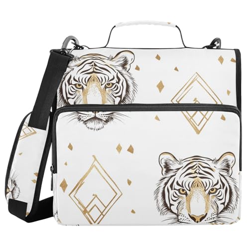 Tigers Ringbuch mit 3 Ringen, Reißverschluss, mit Schultergurt und Griff, wasserdicht, 3,8 cm, Weiß Tigers Ringbuch mit 3 Ringen, Reißverschluss, mit Schultergurt und Griff, wasserdicht, 3,8 cm, Weiß von WDdZzyy