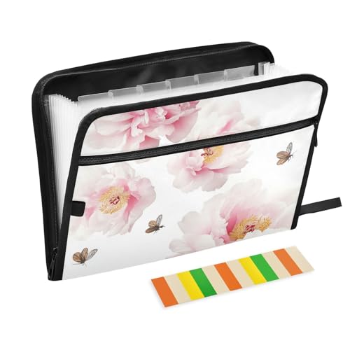 Unique Pfingstrosen Blumenordner erweiterbar 13 Taschen A4 Briefgröße mit Reißverschluss für Ordner mit Trennwänden von WDdZzyy