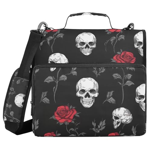 Valentinsmappe mit Totenkopf und Rose, 3,8 cm, 3 Ringe, stabiler Reißverschluss, mit Riemen, einfach zu transportieren, Dokumentenmappe für Schule/Büro Valentinsmappe mit Totenkopf und Rose, 3,8 cm, 3 Ringe, stabiler Reißverschluss, mit Riemen, einfach zu transportieren, Dokumentenmappe für Schule/Büro von WDdZzyy