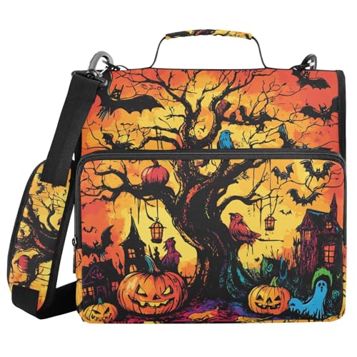 Witchy Halloween schwarze Fledermäuse, Silhouette, Kürbisse, Baum, 3 Ringe, Organizer, Ordner mit Griff, einfach zu transportieren, Dokumentenmappe für Schule/Büro Witchy Halloween schwarze Fledermäuse, Silhouette, Kürbisse, Baum, 3 Ringe, Organizer, Ordner mit Griff, einfach zu transportieren, Dokumentenmappe für Schule/Büro von WDdZzyy