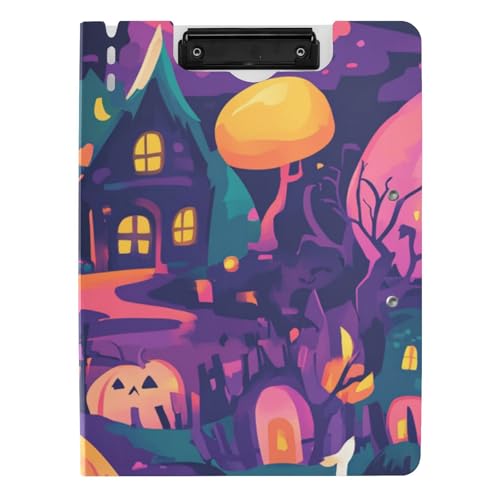 Zusammenklappbares Klemmbrett Hexe Halloween Candy Corn Pink Jack-o-Lantern Kürbis A4 Klemmbrett Folio Horizontal und Vertikal Doppelclips Schule Klemmbrett mit Abdeckung von WDdZzyy