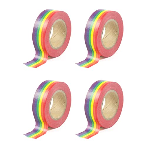 Washi Band Set 4 Rolle Regenbogen Farben Masking Tape Horizontale Streifen Band Dekorative Masking Tape Klebeband 15 Mm Breite Washi Band 10 M Länge Geschenk Verpackung Bänder von WDhomLT