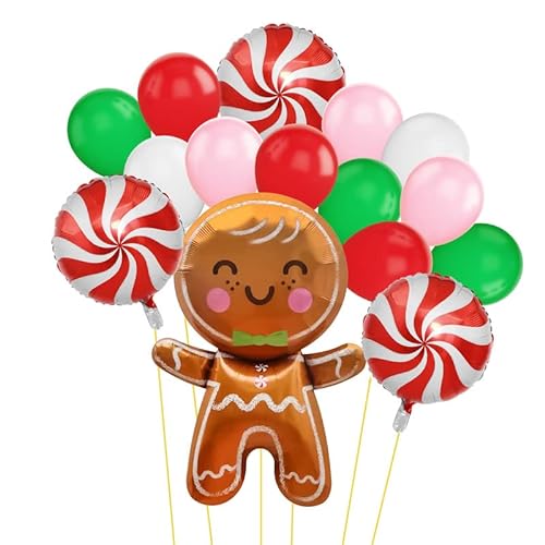 WEALLIN Weihnachten Luftballon Dekoration Set, 17 PCS Weihnachten Luftballon Zubehör, Weihnachten Party Luftballon, Lebkuchen Mann Folienballons für Weihnachten neue Jahr Party Dekoration von WEALLIN