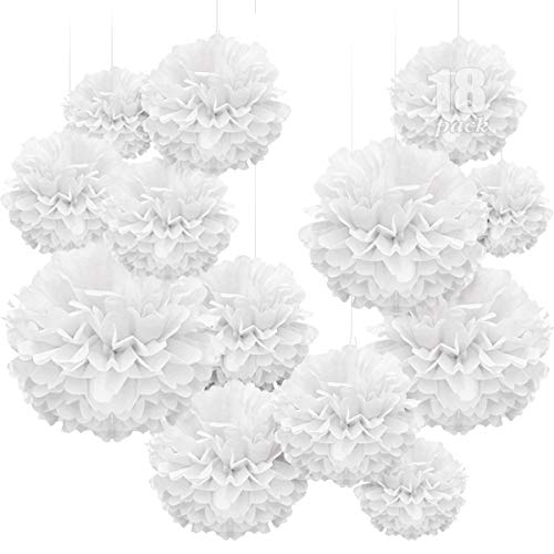 WEARXI Hochzeit Hochzeitsdeko Vintage Lampions, 18 er Pompons Deko Weiß, Seidenpapier Pompoms, Party Hochzeit Deko, Taufe Konfirmation Deko, Kommunion Dekoration für Geburtstag, Hochzeit, Valentinstag von WEARXI