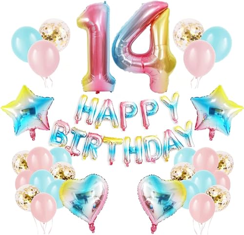 Regenbogen 14 Geburtstag Party Dekorationen Happy Birthday Banner Konfetti Latex Luftballons Zahl 14 Ballon Geburtstag Supplies für Jungen Mädchen Regenbogen 14 Geburtstag Party Dekorationen Happy Birthday Banner Konfetti Latex Luftballons Zahl 14 Ballon Geburtstag Supplies für Jungen Mädchen von WEARYGING