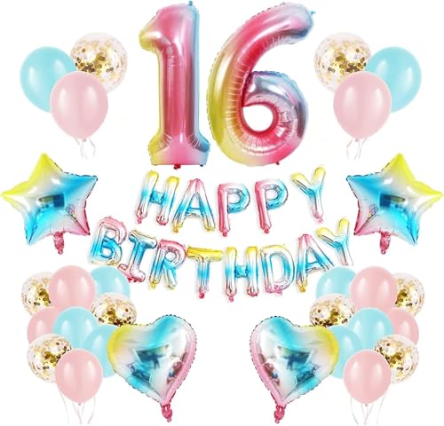 Regenbogen 16 Geburtstag Party Dekorationen Happy Birthday Banner Konfetti Latex Luftballons Zahl 16 Ballon Geburtstag Supplies für Jungen Mädchen Regenbogen 16 Geburtstag Party Dekorationen Happy Birthday Banner Konfetti Latex Luftballons Zahl 16 Ballon Geburtstag Supplies für Jungen Mädchen von WEARYGING