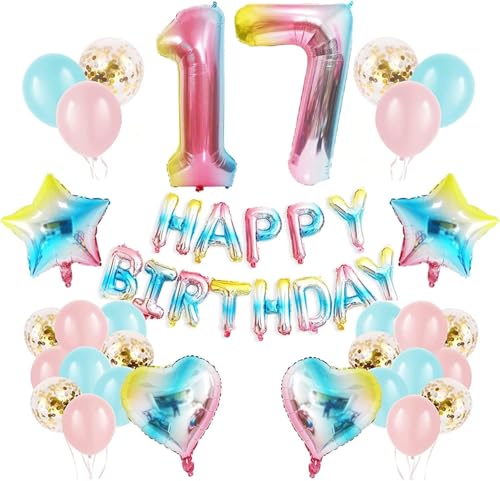 Regenbogen 17 Geburtstag Party Dekorationen Happy Birthday Banner Konfetti Latexballons Zahl 17 Ballon Geburtstag Supplies für Jungen Mädchen Regenbogen 17 Geburtstag Party Dekorationen Happy Birthday Banner Konfetti Latexballons Zahl 17 Ballon Geburtstag Supplies für Jungen Mädchen von WEARYGING