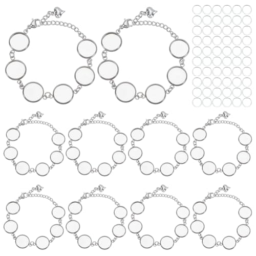 WEBEEDY 10 Set Edelstahl Runde Armband Lünette Ketten und klare Cabochon, Einstellbare Blank Lünette Armreif mit 6 Basis Tabletts für DIY Handwerk Schmuck machen und Zubehör, 19cm WEBEEDY 10 Set Edelstahl Runde Armband Lünette Ketten und klare Cabochon, Einstellbare Blank Lünette Armreif mit 6 Basis Tabletts für DIY Handwerk Schmuck machen und Zubehör, 19cm von WEBEEDY