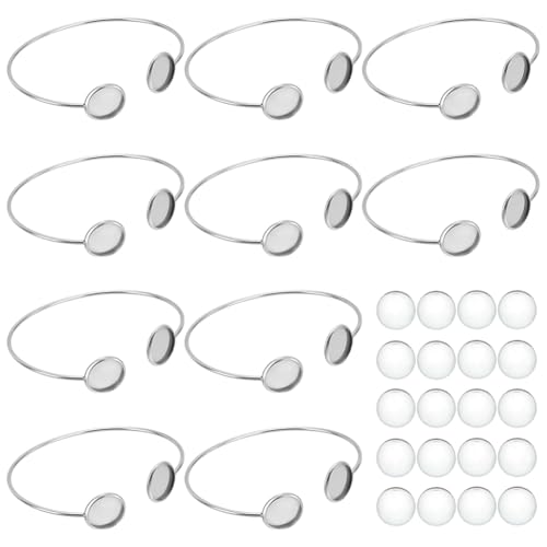 WEBEEDY 10 Sets Edelstahl Blank Lünette Armreif Einstellbar Runde offene Manschettenarmband Lünette Trays mit klaren Glas Cabochons für DIY Handwerk machen Schmuck finden und Zubehör, 12mm WEBEEDY 10 Sets Edelstahl Blank Lünette Armreif Einstellbar Runde offene Manschettenarmband Lünette Trays mit klaren Glas Cabochons für DIY Handwerk machen Schmuck finden und Zubehör, 12mm von WEBEEDY