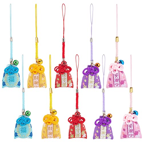 WEBEEDY 10 Stück Japanische Omamori Charms Japanischer Glücksbringer Segen Tasche Anhänger Glück Segen Tasche Omamori Anhänger Geschenk für Familie Freundin Auto Anhänger von WEBEEDY