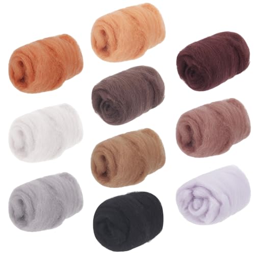 WEBEEDY 10er-Pack Nadelfilzwolle 10 Dunkle Farben Natur Weiches Wollgarn Roving Filz Faserzubehör für Nadelfilzen, Handspinnen, Weben Heimdekoration, 10g/Pack WEBEEDY 10er-Pack Nadelfilzwolle 10 Dunkle Farben Natur Weiches Wollgarn Roving Filz Faserzubehör für Nadelfilzen, Handspinnen, Weben Heimdekoration, 10g/Pack von WEBEEDY