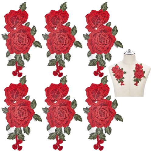 WEBEEDY 12 Stück 3D Rote Stickerei Rose Blume Applikation Patch Bestickt Nähen Auf Patch Aufkleber Nähen Stickerei Patches Zubehör Für DIY Kleidung Kleid Hochzeitskleid von WEBEEDY