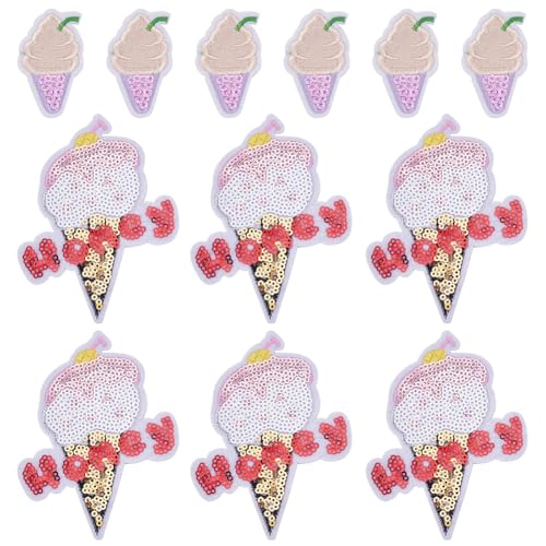 WEBEEDY 12 Stück Eiscreme Pailletten Aufbügelpatches Niedliche Pailletten Bestickte Applikation Aufnähen von Applikationen Verzierungen Für Kleidung Taschen Hüte Dekor (2 Stile) von WEBEEDY