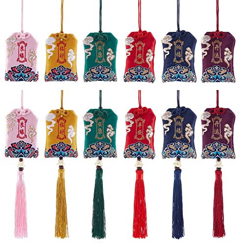 WEBEEDY 12 Stück Japanischen Omamori Glück Amulett Charms Glückstasche Omamori Charme Japanisch Schrein Glück Amulett für Auto Familie Freund von WEBEEDY