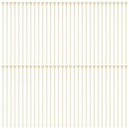 WEBEEDY 14 Karat Gold gefüllte Kugelkopfnadeln zur Schmuckherstellung, 40 mm Kopfnadeln, goldene Charms, gerade Kopfnadeln für Bastelarbeiten, Perlen, Ohrringe, Armbänder, Halsketten von WEBEEDY