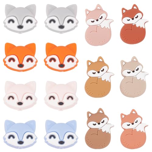 WEBEEDY 14 Stück Fuchs-Silikon-Focal-Perlen, Enthält 8 Stück 4-Farbige Bulk-Abstandsperlen Und 6 Stück Bunte Silikonperlen, Cartoon-Fuchs-Perlen Für Schmuckherstellung, DIY-Bastelzubehör WEBEEDY 14 Stück Fuchs-Silikon-Focal-Perlen, Enthält 8 Stück 4-Farbige Bulk-Abstandsperlen Und 6 Stück Bunte Silikonperlen, Cartoon-Fuchs-Perlen Für Schmuckherstellung, DIY-Bastelzubehör von WEBEEDY