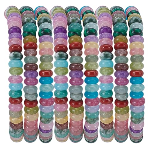 WEBEEDY 145 Stück Naturstein-Rondelle-Perlen, gemischte Farben, lose Scheiben, Abstandshalter, natürliche Edelsteinperlen für Schmuckherstellung, Armbänder, Ohrringe, Mala-Halsketten, Basteln von WEBEEDY