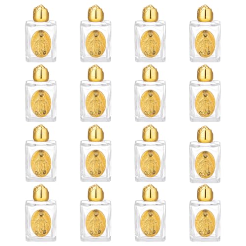 WEBEEDY 16 Stk. Leere Glasflaschen Für Weihwasser 0.5 Unzen/15 ml Geprägte Weihwasserflasche Mit Goldfarbenem Deckel Nachfüllbare Dekorative Flaschen Kommunion Kirchengeschenke Für Halloween von WEBEEDY