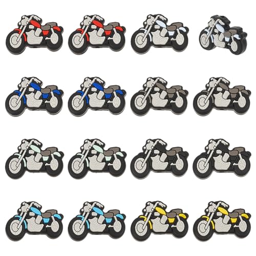 WEBEEDY 16 Stück Motorrad-Silikon-Fokalperlen Niedliches Cartoon-Thema DIY-Silikonperlen Weiche Flache Abstandsperlen Für Perlenstifte, Armbänder, Schlüsselanhänger, Schmuck, Bohrung: 2 mm von WEBEEDY