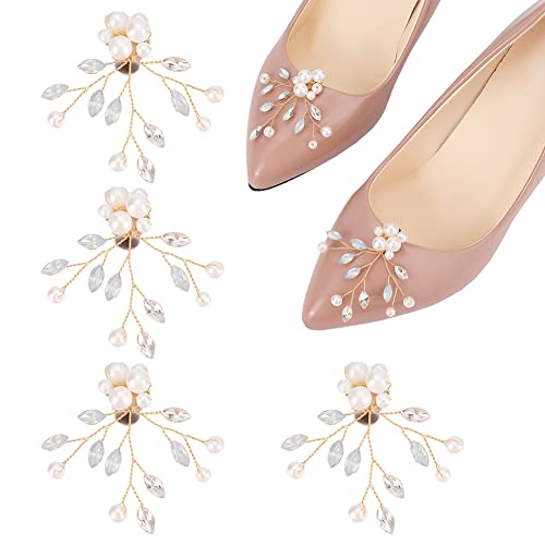 WEBEEDY 2 Paar Perlen und Kristall Schuhclips Strass Schuhclips 3D Pearl Schuhschnallen für Damen Brosche Deko-Anhänger für Kleiderhut Hochzeit Abschlussball Party von WEBEEDY