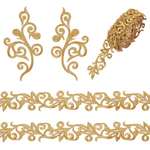 WEBEEDY 2 Paar goldene Stickerei-Spitzenapplikationen und 4,4 Meter goldene Spitzenborte, zum Aufbügeln, Blumenapplikation, Stickband, dekorative Zierleiste zum Nähen, Basteln, Kleid, Kostüm, Hut WEBEEDY 2 Paar goldene Stickerei-Spitzenapplikationen und 4,4 Meter goldene Spitzenborte, zum Aufbügeln, Blumenapplikation, Stickband, dekorative Zierleiste zum Nähen, Basteln, Kleid, Kostüm, Hut von WEBEEDY