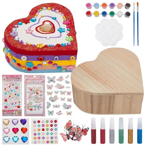 WEBEEDY 2 Pack DIY Holzkiste Handwerk Kit Unvollendete Hölzerne Schmuckschatulle Malen Sie Ihre Eigene Hölzerne Herz Box Kit DIY Bunte Herz Schatzkiste Kit für Erwachsene Anfänger Kreative Home Decor von WEBEEDY