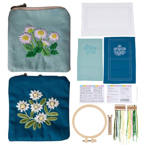 WEBEEDY 2 Set DIY Stickerei Set für Geldbörse,Blumen Mini Portemonnaie Bastelset Für Anfänger Erwachsene Münzbeutel Stickerei Starter Kit Inklusive Stickrahmen Fäden Und Nadeln Nadelarbeitsbedarf von WEBEEDY
