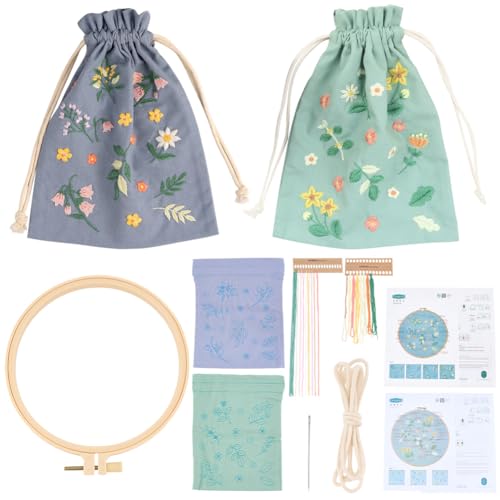 WEBEEDY 2 Sets DIY Stickerei Beuteltasche Set Hand Stickerei Kit Mit Vorgedruckten Blumenmustern Nadelstich Handtaschen Nähset Für Anfänger Handwerksliebhaber WEBEEDY 2 Sets DIY Stickerei Beuteltasche Set Hand Stickerei Kit Mit Vorgedruckten Blumenmustern Nadelstich Handtaschen Nähset Für Anfänger Handwerksliebhaber von WEBEEDY