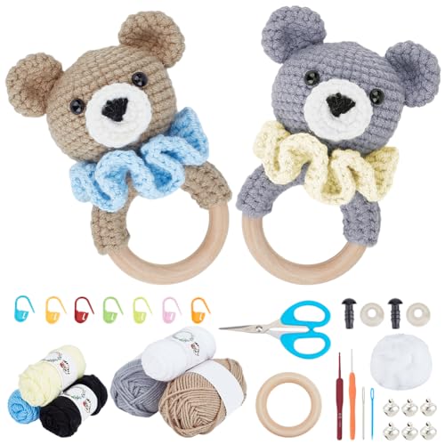 WEBEEDY 2 Sets Häkel-Set für Anfänger, DIY Bären-Häkelrassel-Set mit detaillierter Anleitung, Garn, Haken, Garn für Erwachsene, komplettes Häkeltier-Rassel-Kit WEBEEDY 2 Sets Häkel-Set für Anfänger, DIY Bären-Häkelrassel-Set mit detaillierter Anleitung, Garn, Haken, Garn für Erwachsene, komplettes Häkeltier-Rassel-Kit von WEBEEDY