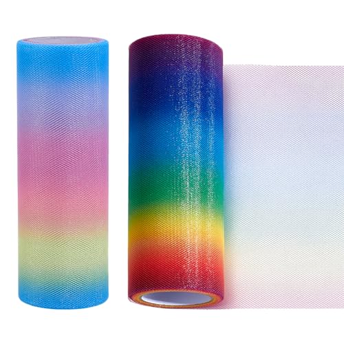 WEBEEDY 2 Stilen Regenbogen Tüllband 15cm 20 Yards Gradient Regenbogen Glitzer Tüll Stoff Rollen DIY Nähen Handwerk Für Geschenkverpackung Schleifen Kleidung Hochzeit Party Dekor WEBEEDY 2 Stilen Regenbogen Tüllband 15cm 20 Yards Gradient Regenbogen Glitzer Tüll Stoff Rollen DIY Nähen Handwerk Für Geschenkverpackung Schleifen Kleidung Hochzeit Party Dekor von WEBEEDY