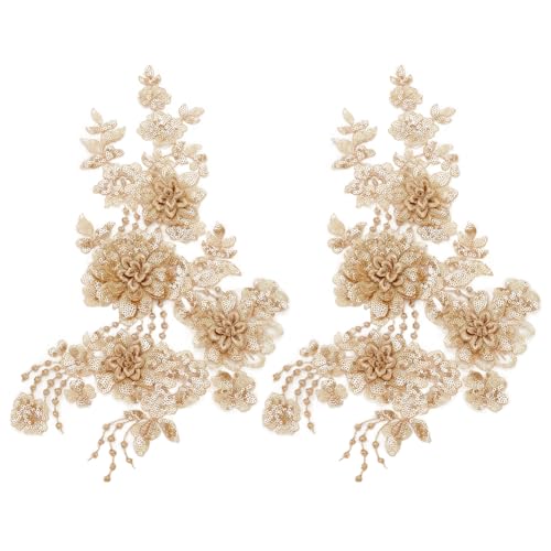WEBEEDY 2 Stück 3D Pailletten Spitze Blumenpatches Applikationen Plus Stickereipatches Gold Spiegel Aufnäher Blumenstoffpatch Für DIY Hochzeit Brautkleid Blumige Kostümdekoration 1 Paare von WEBEEDY